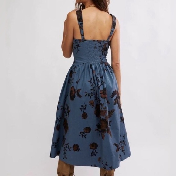 FREE PEOPLE Laters Baby Midi Dress Floral Blue Women’s NWT - Size XLarge - Picture 3 of 12